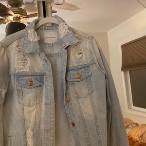 Thread and supple distressed denim jacket